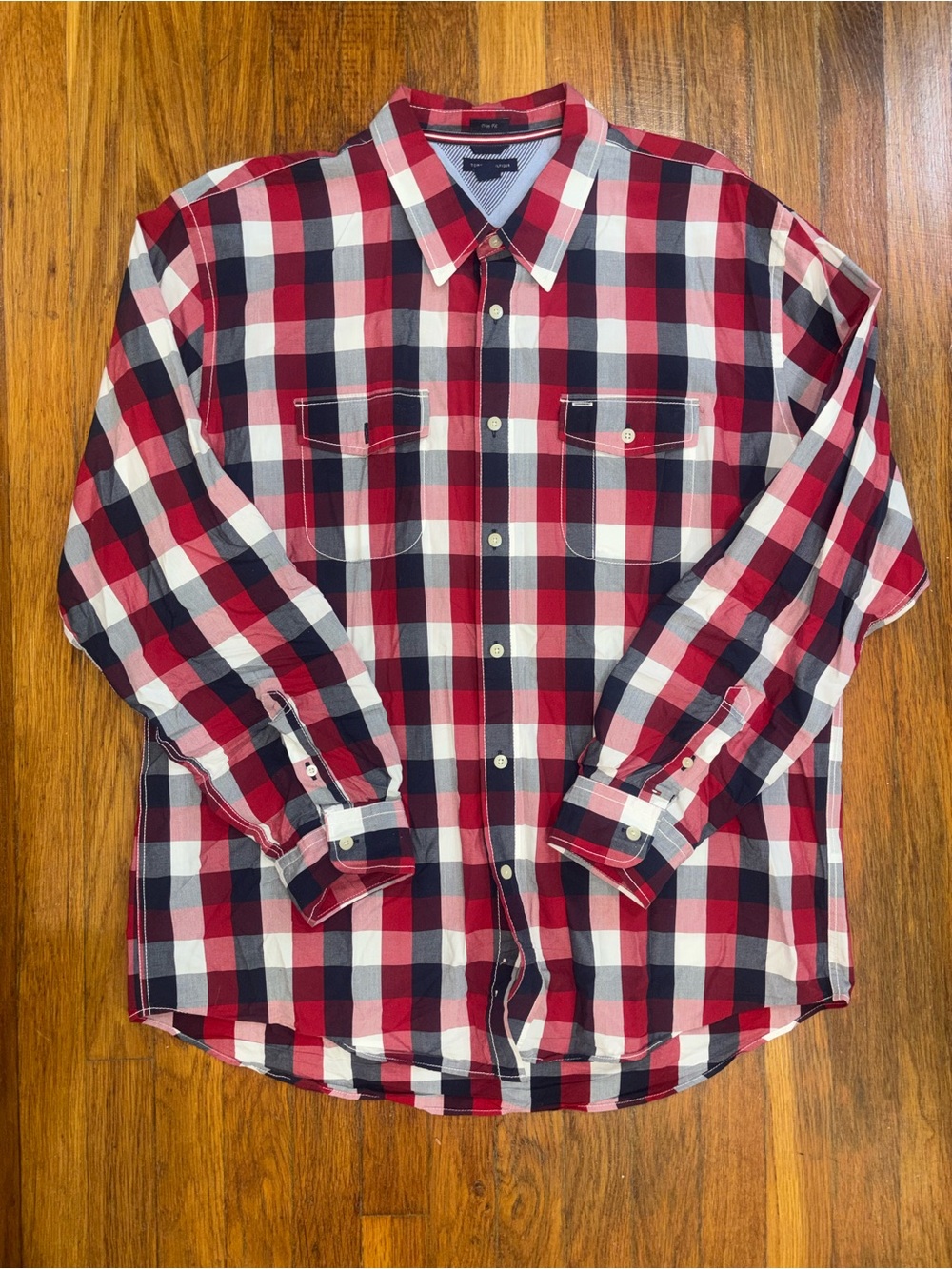 Tommy Hilfiger Red, Navy & White Plaid Button-Down Shirt